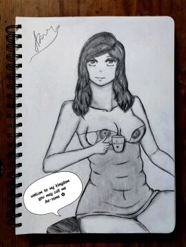 1girls ae-sama_(oc) ae's_art black_and_white breasts female original original_art original_artwork original_character original_characters pen_art pencil_(artwork) sensual sketch transparent_clothing