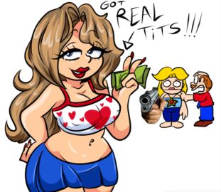1boy 2024 2girls amanditas belly_button big_breasts bimbo blonde_hair breasts crop_top crystal_(sml) envy exposed_midriff female gun holding_object hooker jealous jealous_female lipstick male marvin_(sml) money rose_(sml) shitpost sml softcore supermariologan twitter wide_hips