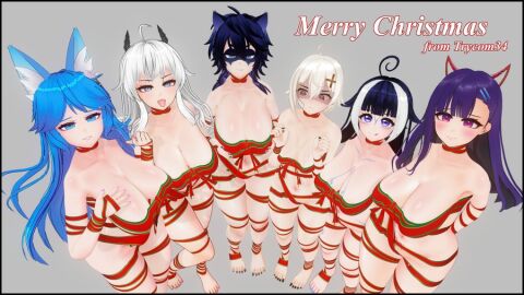 3am 3d akuma_nihmune bare_arms bare_breasts bare_chest bare_hands bare_hips bare_legs bare_midriff bare_navel bare_shoulders bare_skin bare_thighs barefoot big_breasts black_nails blue_eyes blue_hair blue_nails blush breasts christmas collarbone demon demon_girl female grey_hair hair_ornament hand_on_breast hands_behind_back koikatsu medium_breasts navel navy_blue_hair orca_girl partially_nude pink_nails purple_hair raccoon_girl red_eyes red_horns saruei_(vtuber) shylily silvervale small_breasts snuffy tagme tall tattoo_on_chest tongue tongue_out trycom34 twitch veibae virtual_youtuber vtuber white_hair white_highlights wolf_girl