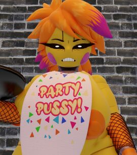 3d anonymous_artist blender breasts female fishnet_armwear five_nights_at_freddy's five_nights_at_freddy's_2 holding_tray huge_breasts party_pussy pizza pussy showbiz showbiz_toy_chica solo toy_chica_(fnaf) tray