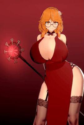 3d animated bare_legs big_breasts breasts curvy dance dancing dress female glasses hourglass_figure huge_breasts koikatsu lina_(scratch-key) orange_hair scratch-key staff stockings swaying swaying_hips thick_thighs voluptuous