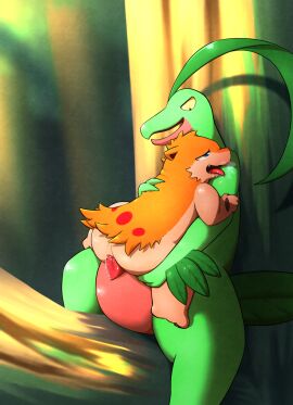 anal anal_sex animal_genitalia anus ass begging_for_more bodily_fluids darrow0 duo forest generation_2_pokemon generation_3_pokemon genitals grovyle hi_res male male/male nintendo penetration penile penile_penetration penis penis_in_ass plant pokemon pokemon_(species) quilava tree yuel
