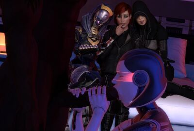 1boy 3d 4girls android blowjob commander_shepard edi female femshep kasumi_goto male mass_effect robot robot_girl sexbot tali'zorah_nar_rayya