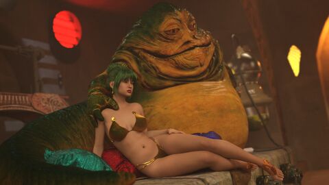1girls 3d alexbridger anklet belly_button bikini female femsub green_eyes green_hair harem_girl harem_outfit jabba's_palace jabba_the_hutt minna_star_wars slave slave_collar slave_girl slave_outfit star_wars submissive_female