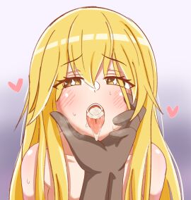 +_+ 1boy 1girls 2020s 2023 adult adult_and_teenager after_fellatio after_oral after_orgasm age_difference bare_shoulders blonde_hair blush collarbone completely_nude cum cum_in_mouth cum_on_tongue dark-skinned_male dark_skin female gradient_background half-closed_eyes heart hi_res holding_chin interracial light-skinned_female light_skin long_hair looking_at_viewer male male/female male_pov matching_hair/eyes mature_male nude nude_female nude_male older_male older_male_and_younger_female open_mouth peko_ina pov shokuhou_misaki star-shaped_pupils straight teenage_female teenager to_aru_kagaku_no_railgun to_aru_majutsu_no_index tongue tongue_out unusual_anatomy unusual_eyes unusual_pupils upper_body yellow_eyes young younger_female