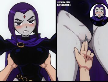 adult belt big_breasts bob_cut breast_grab breasts clitoris comic comic_page cum dc dc_comics double_breast_grab dripping dripping_pussy female fingering fingering_pussy front_view grey_pussy grey_skin groping groping_breasts large_breasts leotard male male_pov pale_skin pov purple_eyes purple_hair pussy raven_(dc) ravenheart64 short_hair sweat teen_titans wet wet_pussy