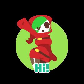 1girls animated curvy cute dark_skin female female_only green_hair greeting mario_(series) mario_party mask memoji minus8 nintendo shy_gal shy_gal_red solo sticker super_mario_party_jamboree tagme transparent_background waving