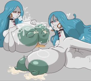 1girls angry areolae big_nipples blue_hair blush boobjob breast_press breasts breasts_bigger_than_head charlotte_amande choker cum cum_on_breasts doggy_style earrings female green_areola green_hair grey_skin huge_breasts huge_nipples lactation large_areolae lips long_hair long_nipples male massive_breasts milk_puddle milk_squirt nipples nude one_piece paizuri partial_male piratebay puffy_nipples steamy_breath tattoo