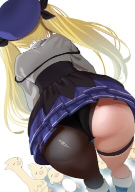 1girls ass ass_focus back_view blonde_hair color dokibird dokibird_(1st_costume) female female_focus hat headwear indie_virtual_youtuber light-skinned_female light_skin panties panties_under_pantyhose png_version_available redi_(rasec_asdjh) skirt twintails twitter_link underwear virtual_youtuber white_background