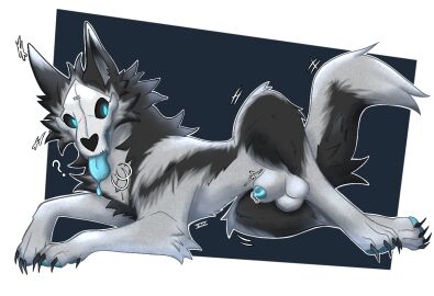 animal_genitalia animal_penis anterior_nasal_aperture balls barbatosxiii blue_eyes blue_genitals blue_pawpads blue_tongue bodily_fluids bone breath canid canine canine_genitalia canine_penis claws dripping ears_up feral fur genital_fluids genitals leaking_precum long_claws looking_at_genitalia looking_at_penis lying male mammal monster multicolored_body multicolored_fur on_side panting pawpads penis penis_tip precum precum_drip quadruped question_mark sheath signature skull skull_head skulldog_(species) solo tail tongue trans_man transmasc xiii_(barbatosxiii)