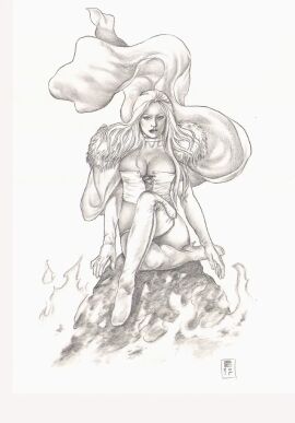 black_and_white breasts emma_frost female female_only gene_espy hellfire_club large_breasts marvel marvel_comics traditional_art traditional_media_(artwork) white_queen x-men
