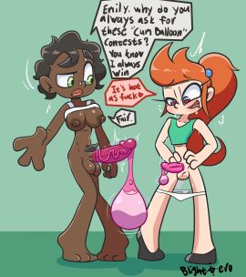 2futas abs after_cumshot balls blightstar blue_eyes bottomless breasts brown_hair condom condom_filling couple crop_top cum_comparison dark-skinned_futa dark_skin dialogue drooling duo emily_(blightstar) english_text erection feet female filling_condom futa_only futanari ginger green_eyes green_shirt hands_on_hips heart-shaped_pupils human interracial intersex jess_(blightstar) knees_together_feet_apart large_breasts light-skinned_futa light_skin long_hair oc open_mouth original original_character panties_down penis penis_size_difference piercing ponytail pubes pubic_hair raised_eyebrow shirt_lift short_hair smooth_penis socks speech_bubble standing text veiny_penis yuri