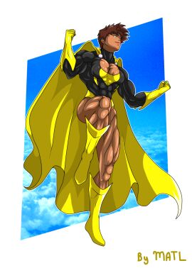 abs biceps breasts brown_hair cape dark-skinned_female dark_skin female hair matl muscles muscular muscular_arms muscular_female muscular_legs muscular_thighs pecs