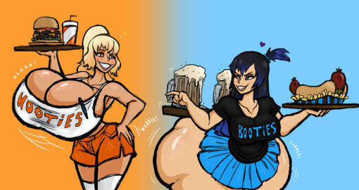ass ass_bigger_than_skirt ass_body ass_vs_breasts bottom_heavy breasts enormous_breasts female honalvin honvaral hooters hooters_(parody) hooters_uniform hyper hyper_ass hyper_breasts massive_ass tagme top_heavy