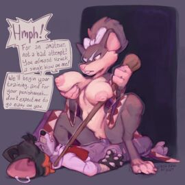 1boy 1girls accessory anthro_on_anthro anthro_penetrating_anthro areolae bandage big_breasts bottomless bottomless_male bow_ribbon bow_tie breasts clothed clothing english english_text female female_penetrated hair_accessory hair_ribbon hairbow halo-pano hi_res looming_over male male/female male_penetrating male_penetrating_female mammal master_splinter mistress_splinter nipples partially_clothed penetration penile penile_penetration penis penis_in_pussy pussy rendak ribbons robe rodent rule_63 scar sex simple_background speech_bubble spread_legs spreading teenage_mutant_ninja_turtles text vaginal_penetration