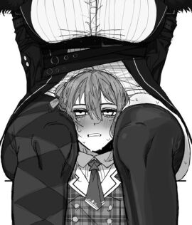 2girls big_breasts big_thighs black_hair blue_hair blush breasts carrot_011 female female_only head_between_thighs hololive hololive_english hololive_english_-advent- hololive_gen_0 hololive_japan hoshimachi_suisei large_breasts nerissa_ravencroft thick_thighs thighhighs thighs virtual_youtuber yuri