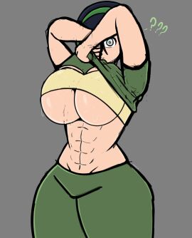 1girls ? abs ass avatar_legends avatar_the_last_airbender big_ass big_breasts big_butt breasts commission commission_art earth_kingdom female la_sandia light-skinned_female light_skin mime muscles muscular muscular_female shirt shirt_lift shirt_up sketch toph_bei_fong