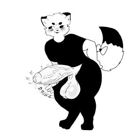 anthro ass balls big_balls big_butt big_penis bodily_fluids canid canine clothing erection fox genital_fluids genitals hi_res huge_balls huge_cock hyper hyper_balls hyper_genitalia hyper_penis looking_at_viewer male mammal nude penis precum simple_background solo tail text vein veiny_penis