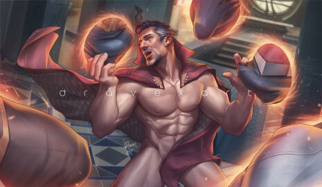 bara beard big_bulge bulge convenient_censoring daddy dilf doctor_strange doctor_strange_(series) dravexart erection_under_clothes gay huge_bulge human light-skinned_male light_skin magic male male/male male_nipples male_only marvel marvel_cinematic_universe marvel_comics masculine_male mature mature_male muscular muscular_male nipples penis penis_outline portal portal_penis stephen_strange yaoi