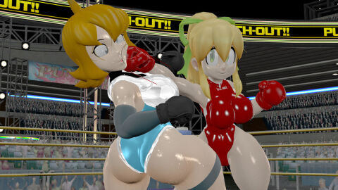2girls 3d 3d_(artwork) arena ass audience big_ass big_breasts big_butt big_thighs black_boxing_gloves black_eyes black_gloves blonde_hair boxing boxing_gloves boxing_ring breasts brown_hair bubble_ass bubble_butt capcom catfight crossover curvy duo eastern_and_western_character female female_focus female_only fight fighting fighting_ring gloves green_eyes kabalmystic_(style) leotard light-skinned_female light_brown_hair light_skin lips long_hair mega_man mega_man_(classic) mighty_switch_force patricia_wagon ponytail punch punching punching_face red_boxing_gloves red_gloves rngsucks roll short_hair thick thick_hips thick_thighs thighs tied_hair vs wayforward wide_hips