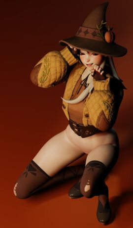 3d 3d_(artwork) bottomless fortnite leggings lexa_(fortnite) lexa_hexbringer_(fortnite) posing red_eyes wammy white_hair witch_hat