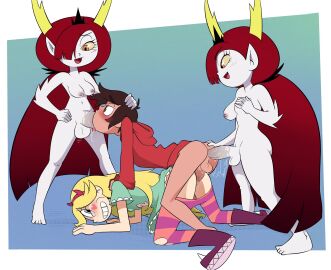 1boy 2futas 3girls aged_up anal barefoot blush bottomless_male breasts clone clothed_female duplicated_character fellatio female foursome futa_on_male futanari hair_over_one_eye hand_on_another's_head hand_on_own_breast headwear hekapoo horns human humanoid_only intersex joshin lucky_pierre male male_sucking_futa mammal mammal_humanoid marco_diaz mewman nude nude_futa oral orgy pants_down penetrating_while_penetrated penis pussy red_hair sex sex_from_behind spitroast standing star_butterfly star_vs_the_forces_of_evil threesome vaginal_penetration