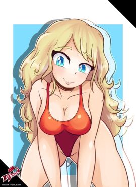 1girls afterimage bending_forward big_breasts bigger_version_at_the_source blonde_female blonde_hair blue_eyes breasts commission female female_only lebasth long_hair looking_at_viewer lowres mary_(star_wars_(marvel_1977)) one-piece_swimsuit one_piece_swimsuit red_swimsuit second-party_source smiling_at_viewer star_wars star_wars_(marvel_1977) star_wars_legends swimsuit