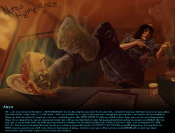 1girls anya_(mouthwashing) ass birthday birthday_cake birthday_hat breasts caption captioned clothed clothed_female crossed_legs curvy curvy_female curvy_figure dirty_feet dirty_soles english_text feet feet_up female food food_play foot_fetish foot_focus foot_play footwear humiliation humiliation_fetish mouthwashing mouthwashing_(game) musk_clouds musky musky_armpit musky_armpits nutzo nutzo_mighty sandals sandals_removed solo solo_female stink_fumes stink_lines stinky sweat sweating sweaty_ass sweaty_body sweaty_breasts sweaty_butt sweaty_thighs