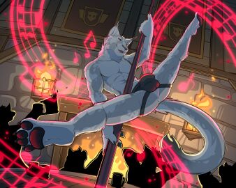 absurd_res alcohol anus balls_outline beer beverage black_pawpads bulge clothed clothing crowd dancing detailed_bulge exhibitionism feet felid feline fireplace fur genital_outline group hi_res inside jockstrap jockstrap_only levi_jidan lynx male mammal medieval music musical_note musical_symbol pawpads performance perineum pole pole_dancing silhouette silveredge solo_focus spread_legs spreading symbol tavern topless underwear underwear_only white_body white_fur