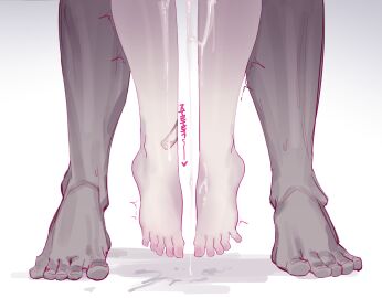 1boy bandaid bandaid_on_leg barefoot colphne_(girls'_frontline_2) cum dangling dangling_legs eonsang female girls'_frontline girls'_frontline_2:_exilium highres implied_sex implied_sex_from_between_legs korean_text male offscreen_sex simple_background straight toes translation_request white_background