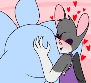 2boys animal_crossing anthro anthro_on_anthro ass ass_grab big_ass big_butt blue_body blue_fur blush bovid butt_grab caprine closed_eyes duo face_in_ass fur gay goat grey_body grey_fur grey_hair hair hand_on_ass hand_on_butt heart heart_symbol lagomorph leporid male male/male mammal mr_rottson multicolored_body multicolored_fur nintendo open_mouth pink_inner_ear rabbit rotto_(mrrottson) sherb_(animal_crossing) short_tail smile tail white_body white_fur wings