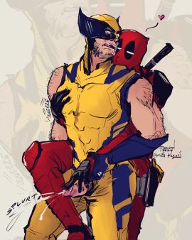 2boys arm_hair boner cum deadpool deadpool_&_wolverine_(2024) ejaculation erection gay heart logan_(x-men) male male_only marvel marvel_cinematic_universe marvel_comics mask muscular muscular_male penis penis_grab ponderosa puckered_lips splurt superhero_costume wade_wilson wolverine_(x-men) x-men yaoi