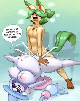 2021 angstrom anthro azami_(hoodielazer) belly big_belly big_breasts black_sclera blue_hair bodily_fluids breasts chest_tuft cum cum_inside cumflation digital_media_(artwork) duo eeveelution elemental_creature eyewear female flora_fauna generation_4_pokemon generation_8_pokemon genital_fluids glasses hair hair_over_eyes hatterene hentai_protagonist_hair hi_res humanoid inflation leaf leaf_hair leaf_tail leafeon leafeon-kun male male/female multicolored_hair navel nintendo pink_hair plant plant_hair pokemon pokemon_(species) protagonist-kun pseudo_hair sex tail tan_body teeth thick_thighs tongue tongue_out tuft white_body white_eyes white_skin