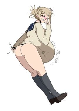 1girls belly_overhang blonde-haired_female blonde_female blonde_hair blush blushing blushing_female boku_no_hero_academia female female_only himiko_toga jakejaccobus knife light-skinned_female light_skin my_hero_academia pregnant skirt solo sweater