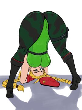 alternate_costume art artist_request ass bending_over beret blonde_hair cammy_white cammy_white_(fortnite) camo_bottomwear camo_print camouflage female flexible fortnite hat hat_off holster leggings leotard nipples_visible_through_clothing pussy pussy_visible_through_clothes street_fighter tights twintails white_background