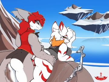 2d_animation animated anthro ass balls blinking bodily_fluids bottomless bow_(weapon) breasts clothed clothing digital_media_(artwork) duo ear_piercing erection felid female floppy_ears from_behind_position fur genitals hair hi_res looking_back male male/female male_penetrating mammal open_mouth pantherine penetration penile penile_penetration penis piercing pussy ranged_weapon sergal sex short_playtime siberian_tiger simple_background smile tail tasticstarlight tiger topwear vaginal_penetration weapon white_body widescreen