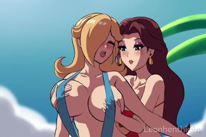 2girls breasts female fondling_breast groping leonhenthighs mario_(series) pauline princess_rosalina tagme video