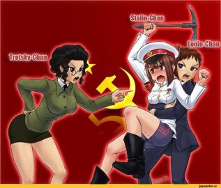 3girls angry angry_expression angry_face angry_female arguing artist_name artist_signature ass big_ass big_breasts big_butt big_hips big_thighs black_skirt blue_pants breasts business_suit buttoned_shirt clothed clothed_female commie communism communist dark_eyes female female_focus female_only flick glasses hammer_and_sickle hips history icepick imminent_death joseph_stalin left_propaganda lenin_chan leon_trotsky lev_trotsky military_clothing military_hat military_jacket military_uniform nerd nerdy nerdy_female office_clothing open_mouth pipe propaganda public_domain rule_63 russian_revolution sfw short_hair shorts soviet_union stalin_chan star thick_thighs thighs trotsky_chan vladimir_lenin wants_to_kill wide_hips