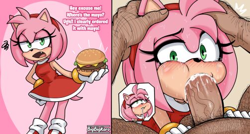 amy_rose bigbigkaro blowjob blush cock cock_shock crying_with_eyes_open cum cum_in_mouth dripping ears_up forced_oral furry_ears grabbing_head green_eyes gulp hairy oral penis pink_hair red_dress revert sega sonic_(series) struggling tears ugly_bastard ugly_man