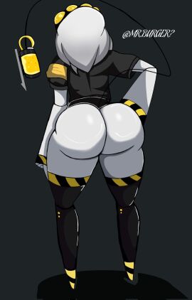 1girls 2d ass ass_focus back_view big_ass big_butt fanart female female_only glitch_productions hair humanoid mrburger2t murder_drones robot robot_girl robot_humanoid sharp_tail short_hair solo tail thick_thighs thighhighs thighs v_(murder_drones) white_hair