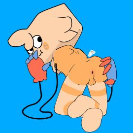 anus ass backsack balls ballsack chest_tuft dandy's_world freckled_face freckles fur genitals goob_(dandy's_world) hi_res male multicolored_body multicolored_fur solo spread_anus spread_ass spread_butt spreading tuft unknown_species wonkuoyydobon