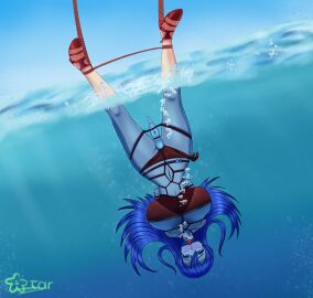 alternate_costume asphyxiation ball_gag blue_eyes blue_hair bondage commission drowning female fire_emblem fire_emblem:_the_binding_blade lilina_(fire_emblem) peril pussy restrained starr21 underwater vibrator vibrator_in_pussy water_torture