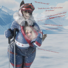 2girls 3d 3d_(artwork) anthro anthro/human anthro_female between_breasts big_breasts bigger_female breasts clothed clothed_female clothing_entrapment female furry furry_female height_difference hiking human human_female large_boobs large_breasts larger_female looking_at_viewer shorter_female size_difference smaller_female sunsetsarsaparilla trapped_in_clothing willing wolf wolf_girl wolf_humanoid yuri