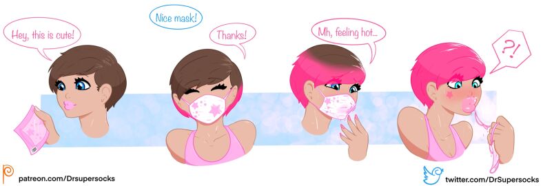 bimbo bimbo_lips bimbofication drsupersocks facemask female hair_color_change lip_expansion mask oc original original_character pink_hair transformation transformation_sequence