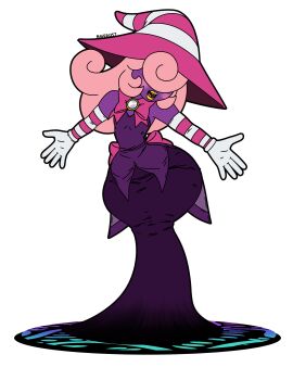 1girls androgynous blush bow dress female humanoid long_gloves mario_(series) open_arms paper_mario paper_mario:_the_thousand-year_door pink_hair purple_skin raver1357 shoulder_length_gloves transgender_pride_colors vivian_(paper_mario) witch_hat