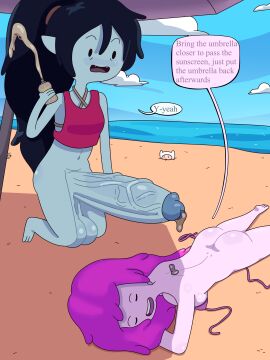 1futa 1girls 2025 adventure_time ass balls beach big_balls big_penis bikini black_hair bottomless breast_press breasts cartoon_network closed_eyes clothed_futa dialogue english_text erection female finn_the_human futanari grey_body grey_skin huge_ass huge_cock humanoid humanoid_penis intersex juice lotion lotion_bottle marceline marceline_abadeer medium_breasts nirbeaverlord nirstormlord nude nude_female open_mouth open_smile partially_clothed penis pink_body pink_hair pink_skin pointy_ears ponytail precum princess_bubblegum sagging_balls speech_bubble sunscreen text umbrella vampire vampire_girl vein veins veiny veiny_penis