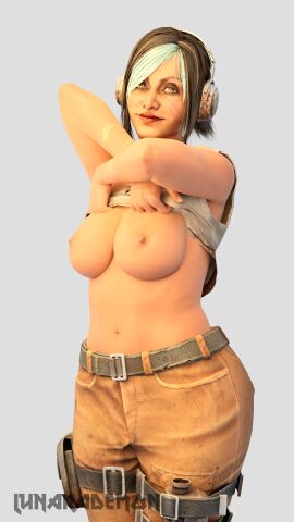 1girls 3d 3d_render big_breasts blue_hair breasts dbd dead_by_daylight female haddie_kaur navel nipples ponytail scar scars scars_on_arm scars_on_face showing_breasts smile smiling smiling_at_viewer solo solo_female solo_focus white_background yellow_eyes
