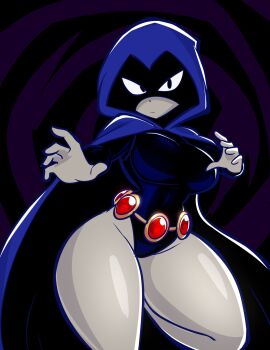 1girls clothed_female clothef dc dc_comics female female_focus female_only grey_skin grey_skinned_female hood_up jek_korpen leotard rachel_roth raven_(dc) solo solo_female teen_titans thick_thighs thighs