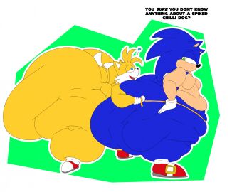 2boys anthro ass bhm blonde_hair blue_eyes blue_fur blue_hair canine canine_humanoid english_text fat fattyblaze furry green_eyes heart hedgehog hedgehog_humanoid hips hyper hyper_ass large_ass looking_back looking_back_at_partner male male_focus male_only measuring_tape miles_prower miles_tails_prower moobs morbidly_obese morbidly_obese_male nude nude_male obese obese_male overweight overweight_male sega shoes shoes_only sonic_(series) sonic_the_hedgehog sonic_the_hedgehog_(series) sonic_the_hedgehog_2 ssbhm tails tails_the_fox tan_fur text thick_thighs thunder_thighs two-tone_fur white_hair wide_hips yellow_fur