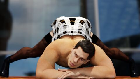 1boy 1human 3d 3d_(artwork) 3d_model ass ass_up brown_hair celebrity elmamoru feminine_clothing flaccid flaccid_penis jack-o_pose john_cena looking_at_viewer male male_focus male_only masculine masculine_male middle_aged middle_aged_male middle_aged_man muscles muscular muscular_male penis public public_exposure public_indecency seductive_look skirt yaoi